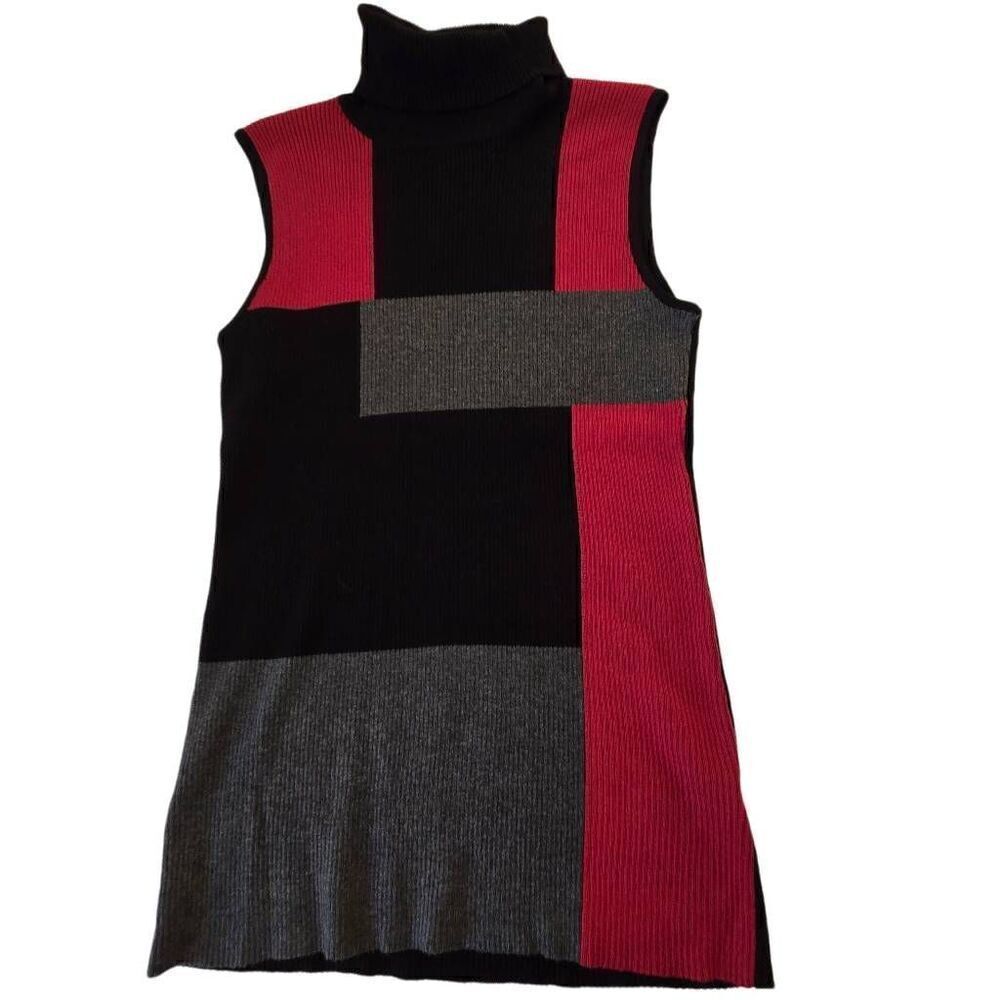Carolyn Taylor Womens Multi Color Block Sleeveless Turtleneck Tank Sweater Small